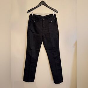 🇨🇦 Simon Chang Black Tummy Control Slim Leg Jeans Studded Sunburst Pockets 6